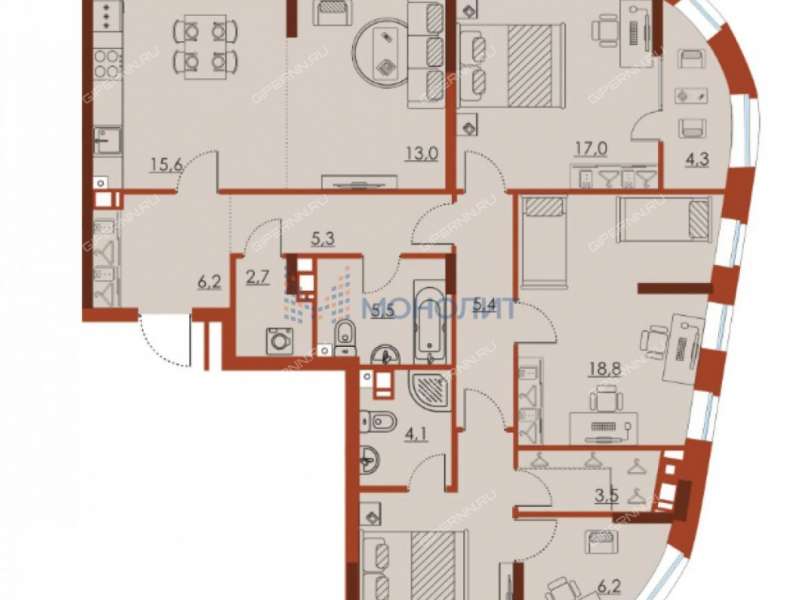 четырёхкомнатная квартира в новостройке на улице Октябрьской Революции