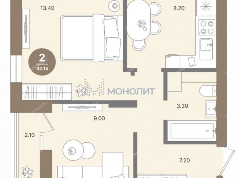 двухкомнатная квартира на Красноуральской улице