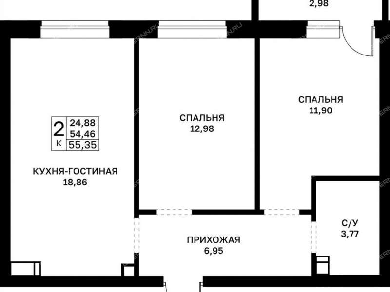 двухкомнатная квартира в новостройке в границах улиц Страж Революции, Гвардейцев, 50-летия Победы, Евгения Никонова, 17