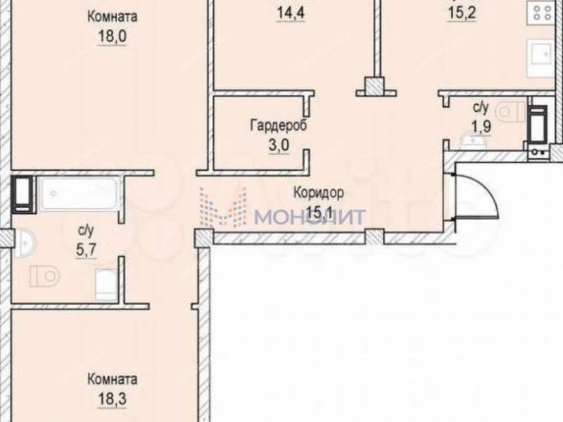 трёхкомнатная квартира на улице Июльских Дней дом 11