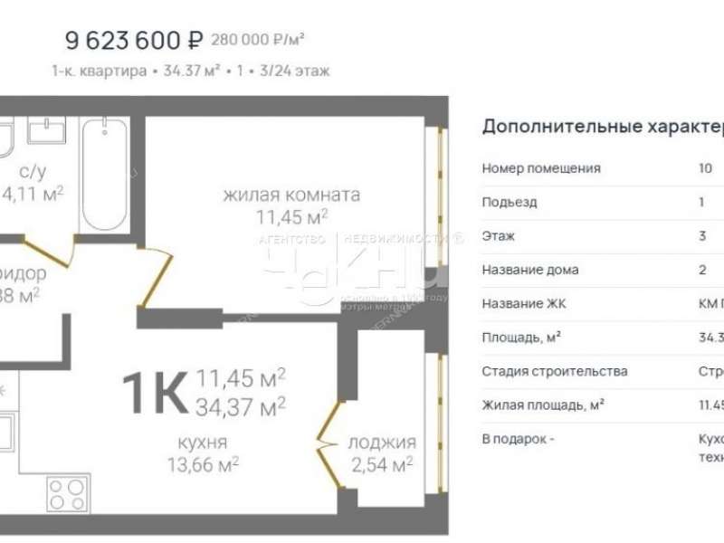 однокомнатная квартира в новостройке на Казанском шоссе