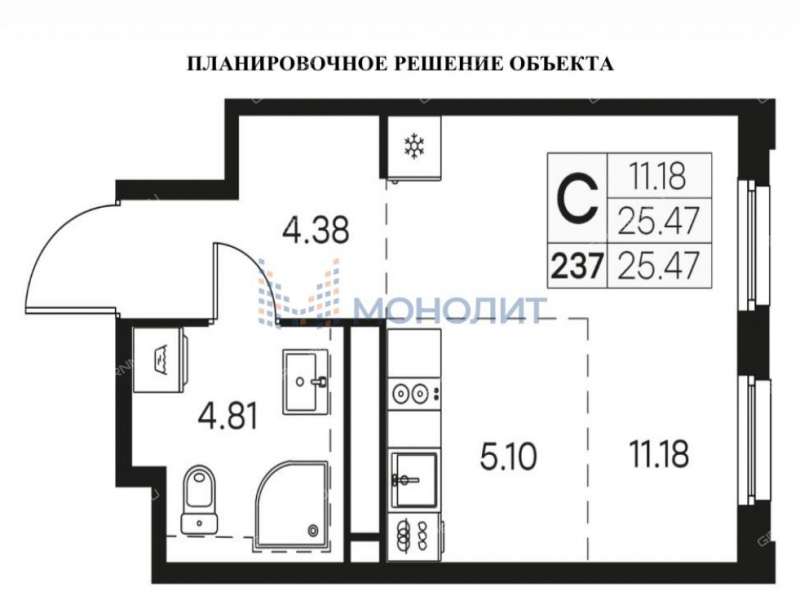 квартира-студия в новостройке на Воротынской улице