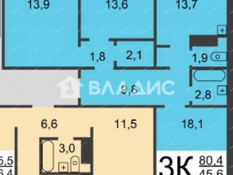 трёхкомнатная квартира на улице Янки Купалы дом 46 к2