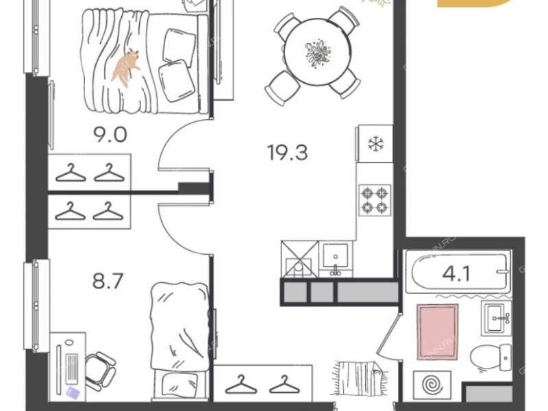 двухкомнатная квартира в новостройке на  посёлок Культура